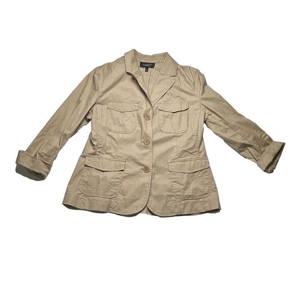TALBOTS Sz 10 Safari Tan Cotton Jacket Front Pockets Back Waistline Tab - Picture 1 of 6